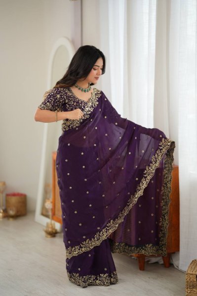 Versatile Purple Party Wear Fendy Silk Saree with Thread and Sequin Work at Wholesale Rate Silk Sarees Wholesale