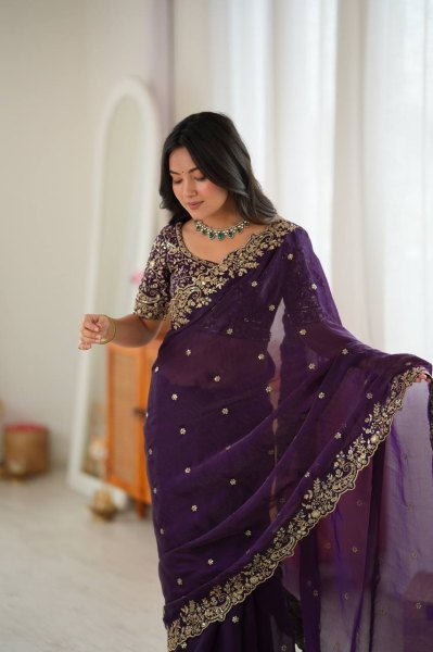 Versatile Purple Party Wear Fendy Silk Saree with Thread and Sequin Work at Wholesale Rate Silk Sarees Wholesale