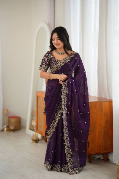 Versatile Purple Party Wear Fendy Silk Saree with Thread and Sequin Work at Wholesale Rate Silk Sarees Wholesale