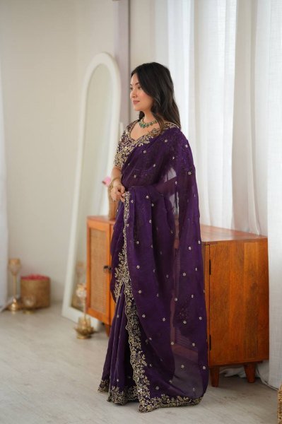 Versatile Purple Party Wear Fendy Silk Saree with Thread and Sequin Work at Wholesale Rate Silk Sarees Wholesale