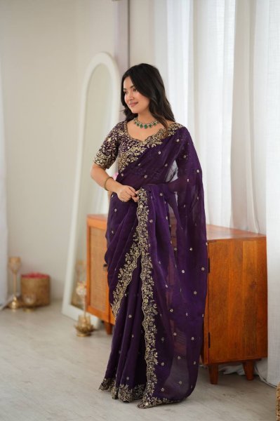 Versatile Purple Party Wear Fendy Silk Saree with Thread and Sequin Work at Wholesale Rate Silk Sarees Wholesale