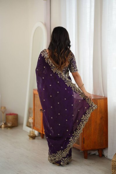 Versatile Purple Party Wear Fendy Silk Saree with Thread and Sequin Work at Wholesale Rate Silk Sarees Wholesale