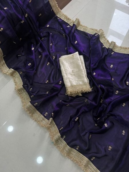 Versatile Purple Premium Space Silk Saree with Full Work and Matching Designer Blouse Embroidery Sarees Wholesale