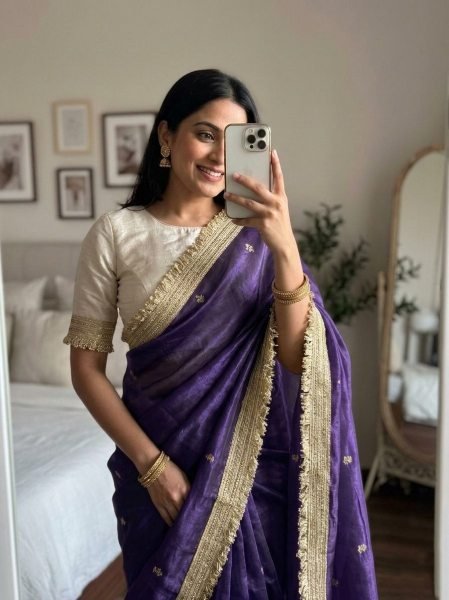 Versatile Purple Premium Space Silk Saree with Full Work and Matching Designer Blouse Embroidery Sarees Wholesale