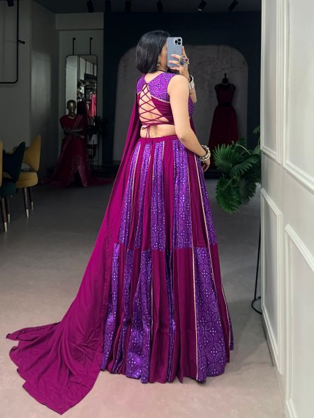 Versatile Purple Wine Rayon Tasar Silk Lehenga Choli with Matching Blouse and Dupatta Navratri Lehnega Choli