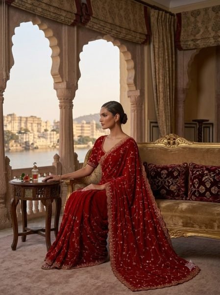 Versatile Red Designer Space Silk Saree with Beads and Cut Dana Embroidery For Wedding Silk Sarees Wholesale