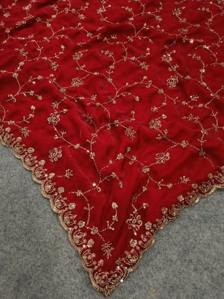 Versatile Red Designer Space Silk Saree with Beads and Cut Dana Embroidery For Wedding Silk Sarees Wholesale