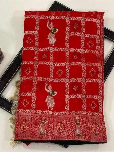 Versatile Red Party Wear Pure Dhola Silk Saree with All Over Meenakari Jaal Weaving Sarees 
