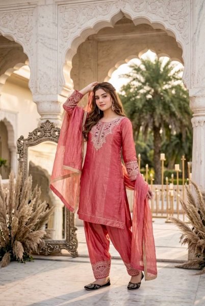 Versatile Rose Fendy Silk Kurta With Embroidery Sleeves For Women Ready To Wear Collection