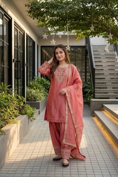 Versatile Rose Fendy Silk Kurta With Embroidery Sleeves For Women Ready To Wear Collection