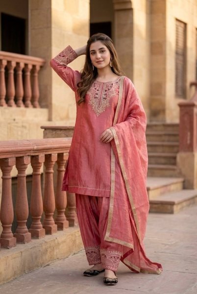 Versatile Rose Fendy Silk Kurta With Embroidery Sleeves For Women Ready To Wear Collection