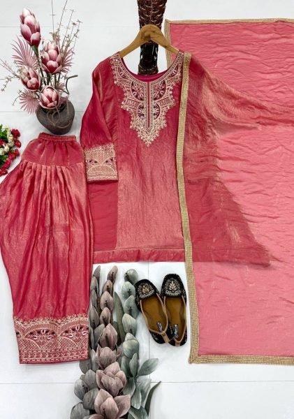 Versatile Rose Fendy Silk Kurta With Embroidery Sleeves For Women Ready To Wear Collection