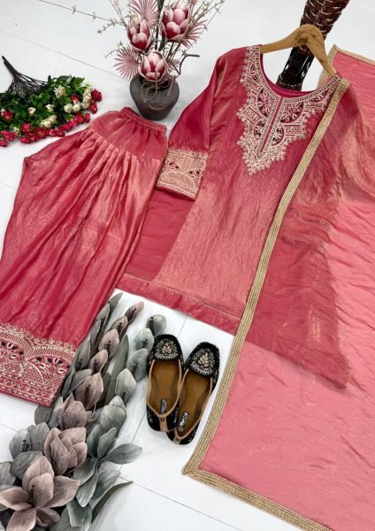Versatile Rose Fendy Silk Kurta With Embroidery Sleeves For Women Ready To Wear Collection