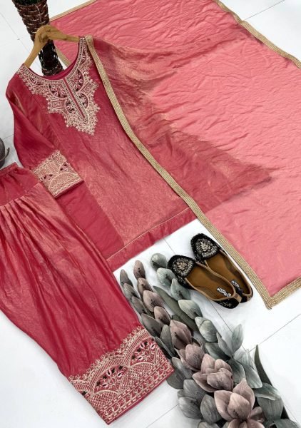 Versatile Rose Fendy Silk Kurta With Embroidery Sleeves For Women Ready To Wear Collection
