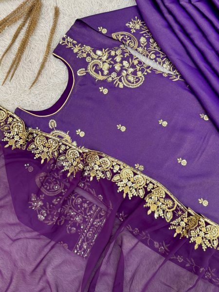 Versatile Shimmer Roman Silk Embroidery Sequence Work Suit Set with Georgette Dupatta at Party Wear Ready To Wear Collection