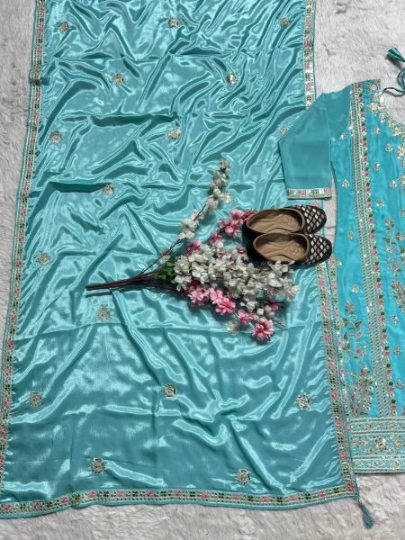 Versatile Sky Blue Designer Suit Set with Coding Sequins Work for Festive Wear Ready To Wear Collection