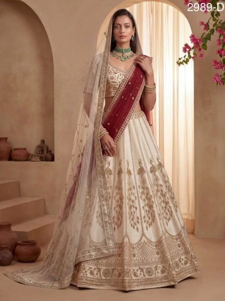 Versatile White Designer Lehenga with Crystal Work for Reception Wear Bridal Lehenga Choli