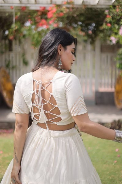Versatile White Kora Cotton Lehenga Choli with Traditional Kutchi Patchwork Blouse Navratri Lehnega Choli