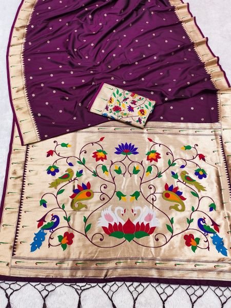 Versatile Wine Festive Wear Pethani Silk Saree with Traditional Munia Border  
