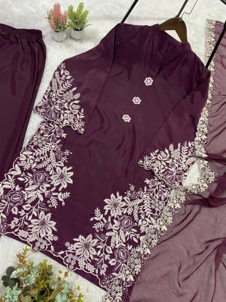 Versatile Wine Stylish Pakistani Kurti Set for Ladies Fashion Ready To Wear Collection