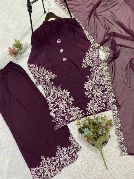 Versatile Wine Stylish Pakistani Kurti Set for Ladies Fashion Ready To Wear Collection