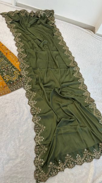 Versatile Yellow Green Roman Satin Silk Lehenga with Embroidered Blouse and Dupatta Designer Lehenga Choli