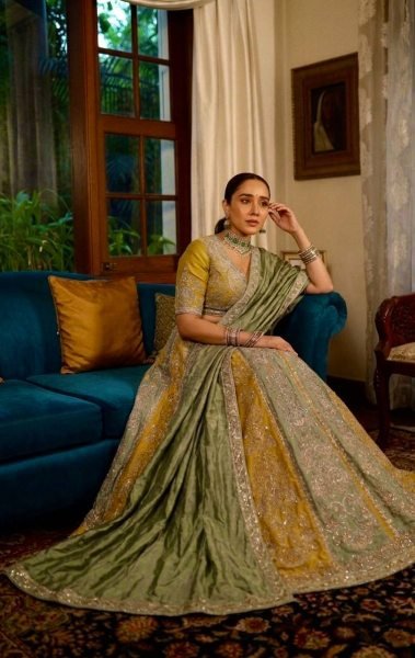 Versatile Yellow Green Roman Satin Silk Lehenga with Embroidered Blouse and Dupatta Designer Lehenga Choli