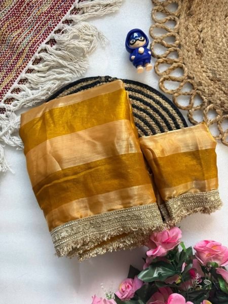 Versatile Yellow Women Fandy Satin Silk Saree with Unstitched Blouse at Factory Price Silk Sarees Wholesale