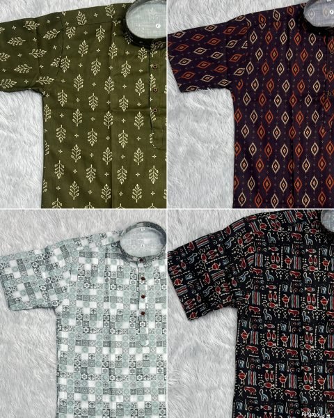 Vibrant Black Comfortable Cotton Print Short Kurta with Half Sleeves for Reseller Mens Shirt