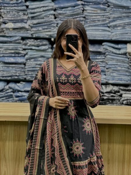 Vibrant Black Designer Cotton Anarkali Dress for Festive and Casual Wear Anarkali Kurtis 