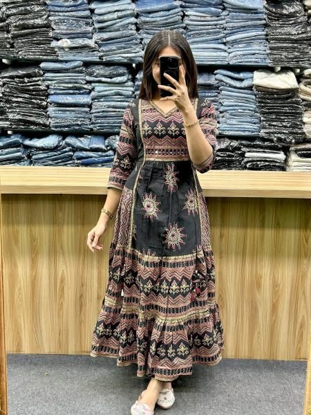 Vibrant Black Designer Cotton Anarkali Dress for Festive and Casual Wear Anarkali Kurtis 
