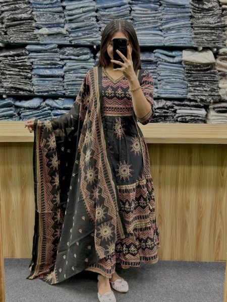 Vibrant Black Designer Cotton Anarkali Dress for Festive and Casual Wear Anarkali Kurtis 