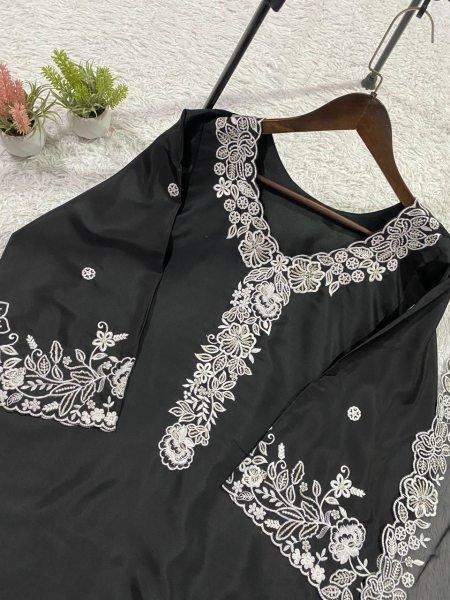 Vibrant Black French Crepe Top Palazzo Dupatta Set at Wholesale Rate Ready To Wear Collection