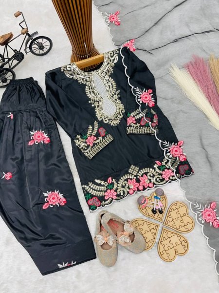 Vibrant Black Girls Festive Wear Crepe Suit with Sequins Work Girls Wear