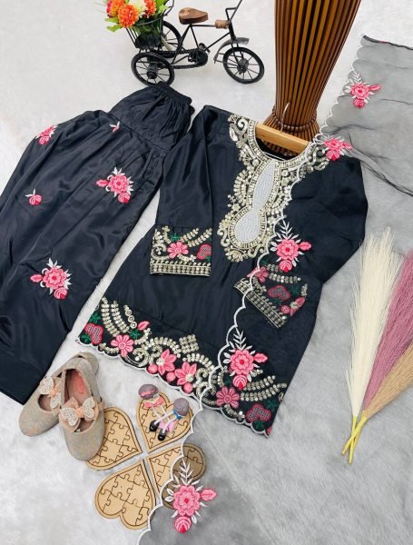 Vibrant Black Girls Festive Wear Crepe Suit with Sequins Work Girls Wear