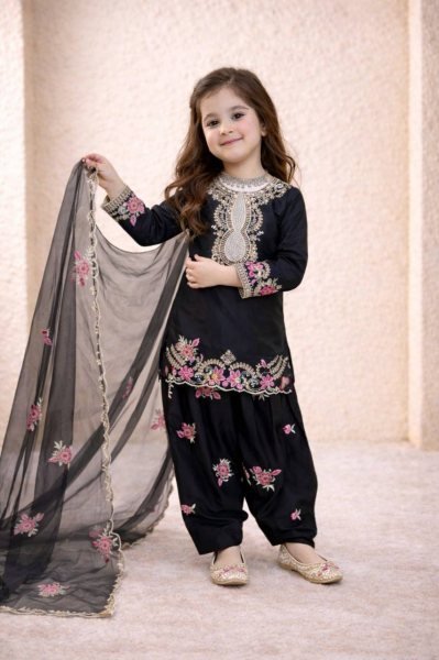 Vibrant Black Girls Festive Wear Crepe Suit with Sequins Work Girls Wear