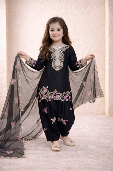 Vibrant Black Girls Festive Wear Crepe Suit with Sequins Work Girls Wear