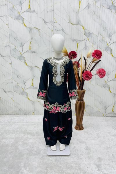 Vibrant Black Girls Festive Wear Crepe Suit with Sequins Work Girls Wear
