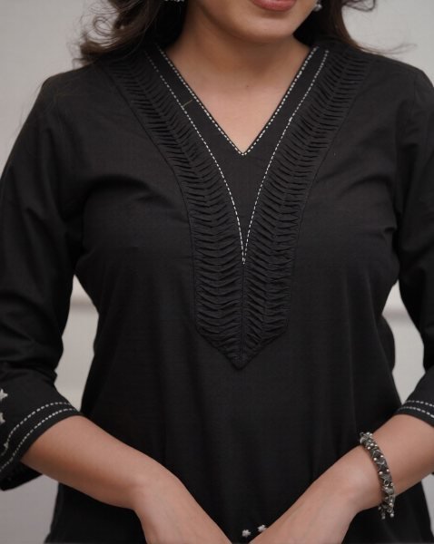 Vibrant Black Rayon Embroidered Kurti Palazzo Set with Soft Cotton Dupatta for Women Embroidery Kurtis 