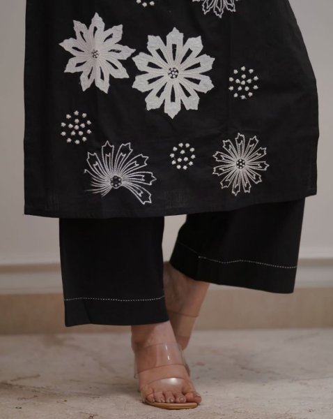 Vibrant Black Rayon Embroidered Kurti Palazzo Set with Soft Cotton Dupatta for Women Embroidery Kurtis 