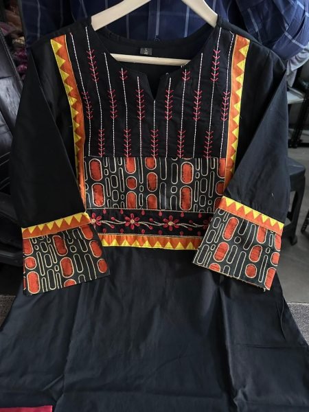Vibrant Black Summer Kurti Pant Dupatta Set with Hand Work for Daily Wear Cotton Kurtis Wholesale
