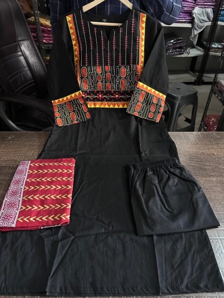 Vibrant Black Summer Kurti Pant Dupatta Set with Hand Work for Daily Wear Cotton Kurtis Wholesale