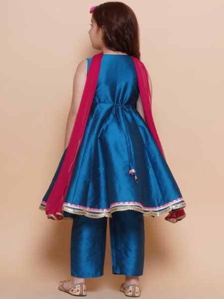 Vibrant Blue Angrakha Style Kurta Pant Set with Dupatta for Resellers and Exporters Girls Wear