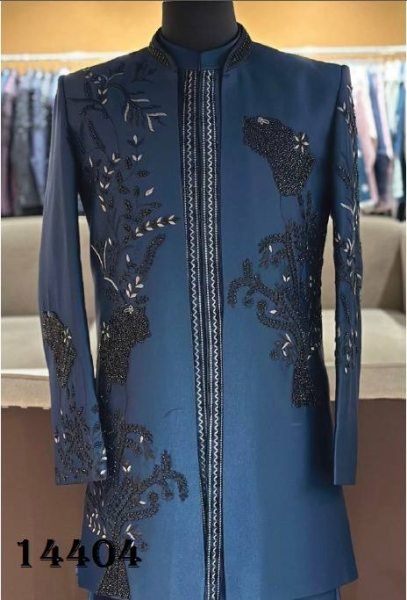 Vibrant Blue Designer Heavy Armani Embroidered Indo Western Collection Kurta Pajama Wholesale