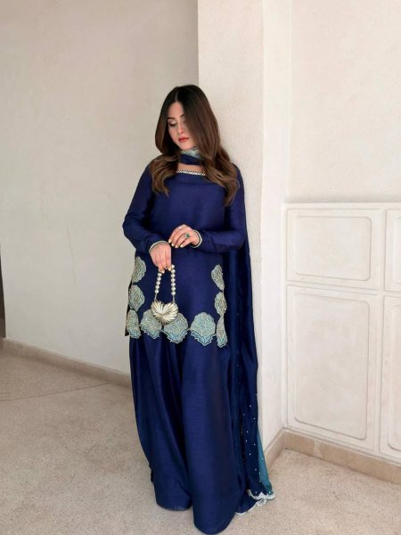 Vibrant Blue Silk Farshi Salwar Suit with Sequins and Diamond Work for Wedding Wear Ready To Wear Suit