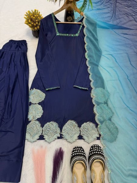 Vibrant Blue Silk Farshi Salwar Suit with Sequins and Diamond Work for Wedding Wear Ready To Wear Collection