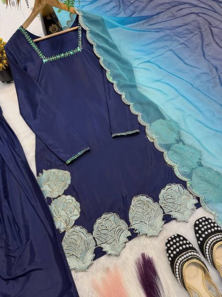 Vibrant Blue Silk Farshi Salwar Suit with Sequins and Diamond Work for Wedding Wear Ready To Wear Collection