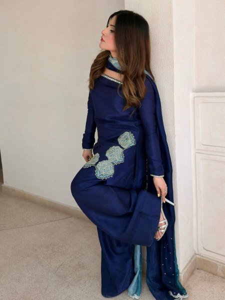 Vibrant Blue Silk Farshi Salwar Suit with Sequins and Diamond Work for Wedding Wear Ready To Wear Collection