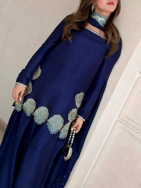 Vibrant Blue Silk Farshi Salwar Suit with Sequins and Diamond Work for Wedding Wear Ready To Wear Collection
