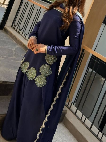 Vibrant Blue Silk Farshi Salwar Suit with Sequins and Diamond Work for Wedding Wear Ready To Wear Collection